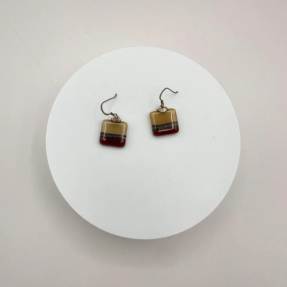 Vintage 90s Earth Tone Fused Glass Necklace Earrings Set Boho‎ Fashion Jewelry